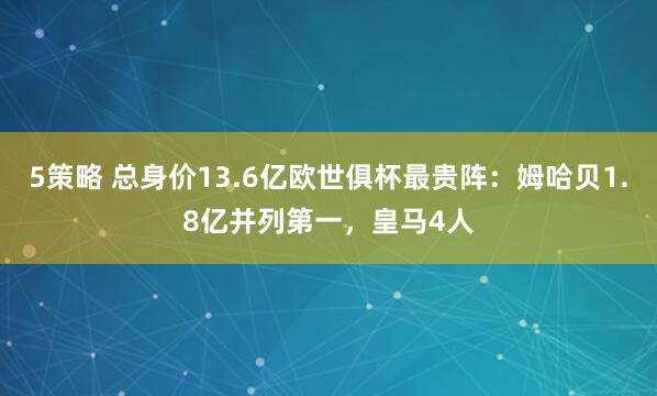 5策略 总身价13.6亿欧世俱杯最贵阵：姆哈贝1.8亿并列第一，皇马4人